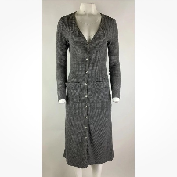 Anthropologie Dresses & Skirts - Anthropologie Sz S Thermal Sweater Dress Gray Polyester Button Front V Neck